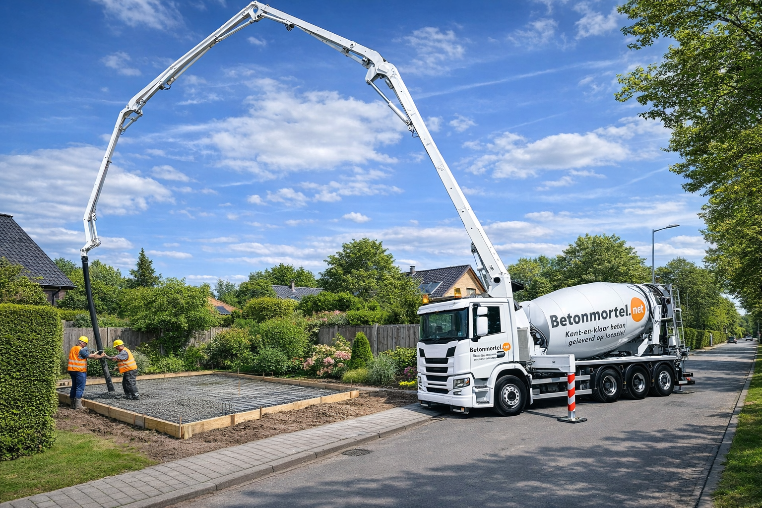 Betonmortel storten met een pompmixer