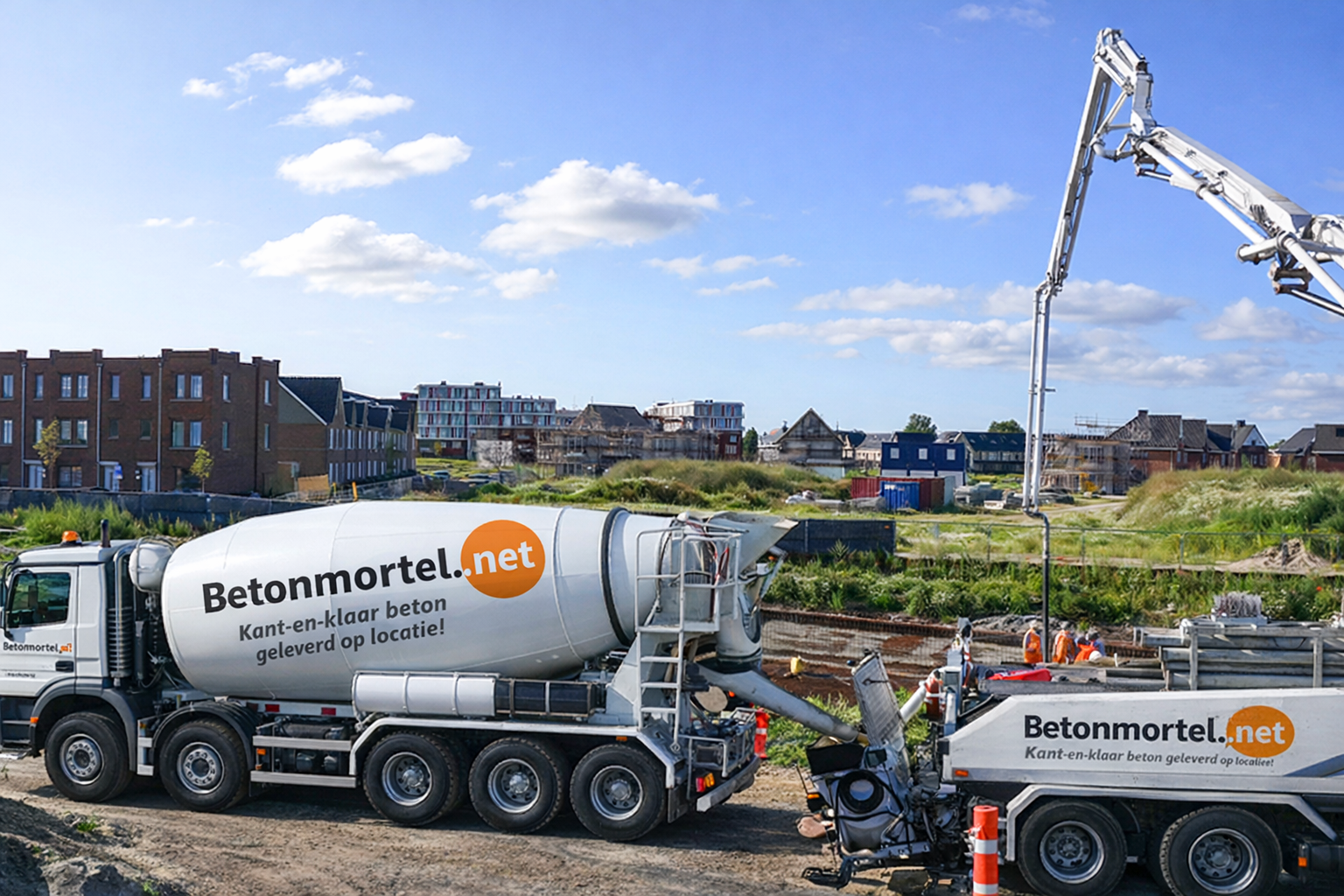 Beton storten voor fundatie met een giekpomp